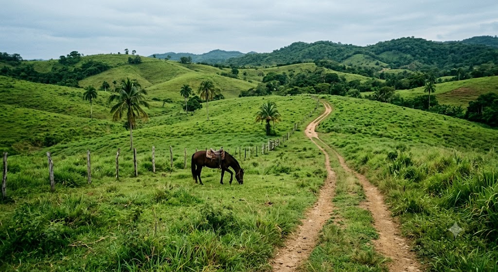 Horses in a pasture in San Antonio de Guerra