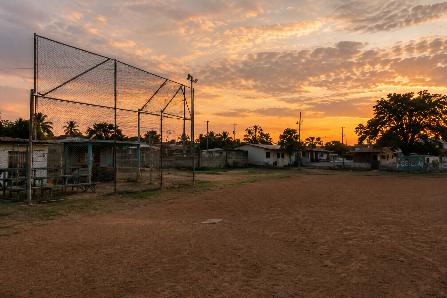 A baseball field in San Pedro de Macorís at sunset